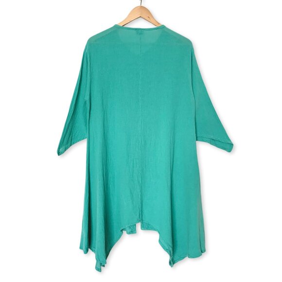 Oh My Gauze! Button Up Teal Tunic Short Dress Handkerchief Whimsical Lagenlook - Picture 3 of 12
